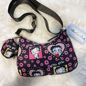 Betty Boop Black and Pink Heart Shoulder Bag